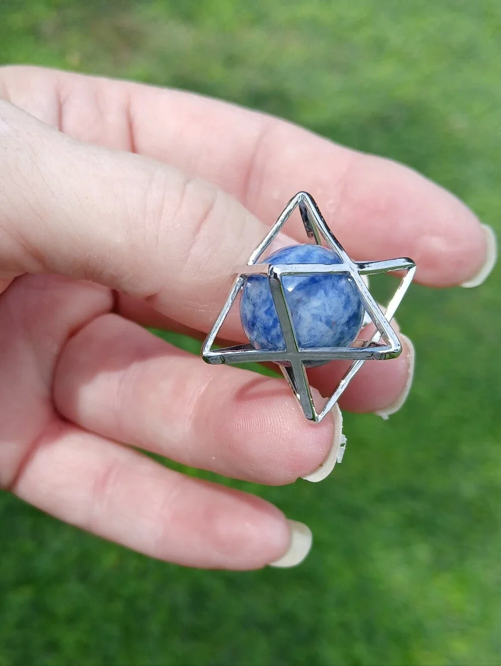 New Sodalite Ball Star of David Magic Energy Amulet Pendant.